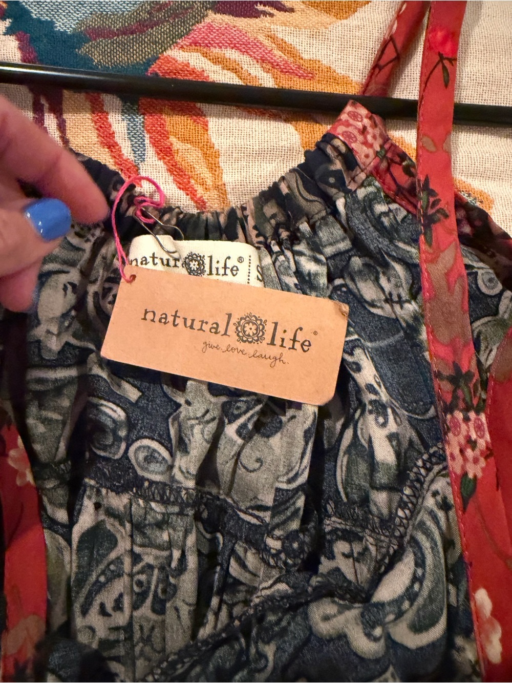 NATURAL LIFE Navy Floral Maxi Dress with Red Trim - Picture 6 of 7